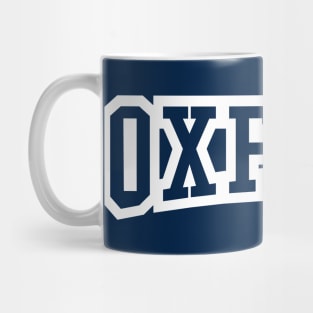 oxford white blue text Mug